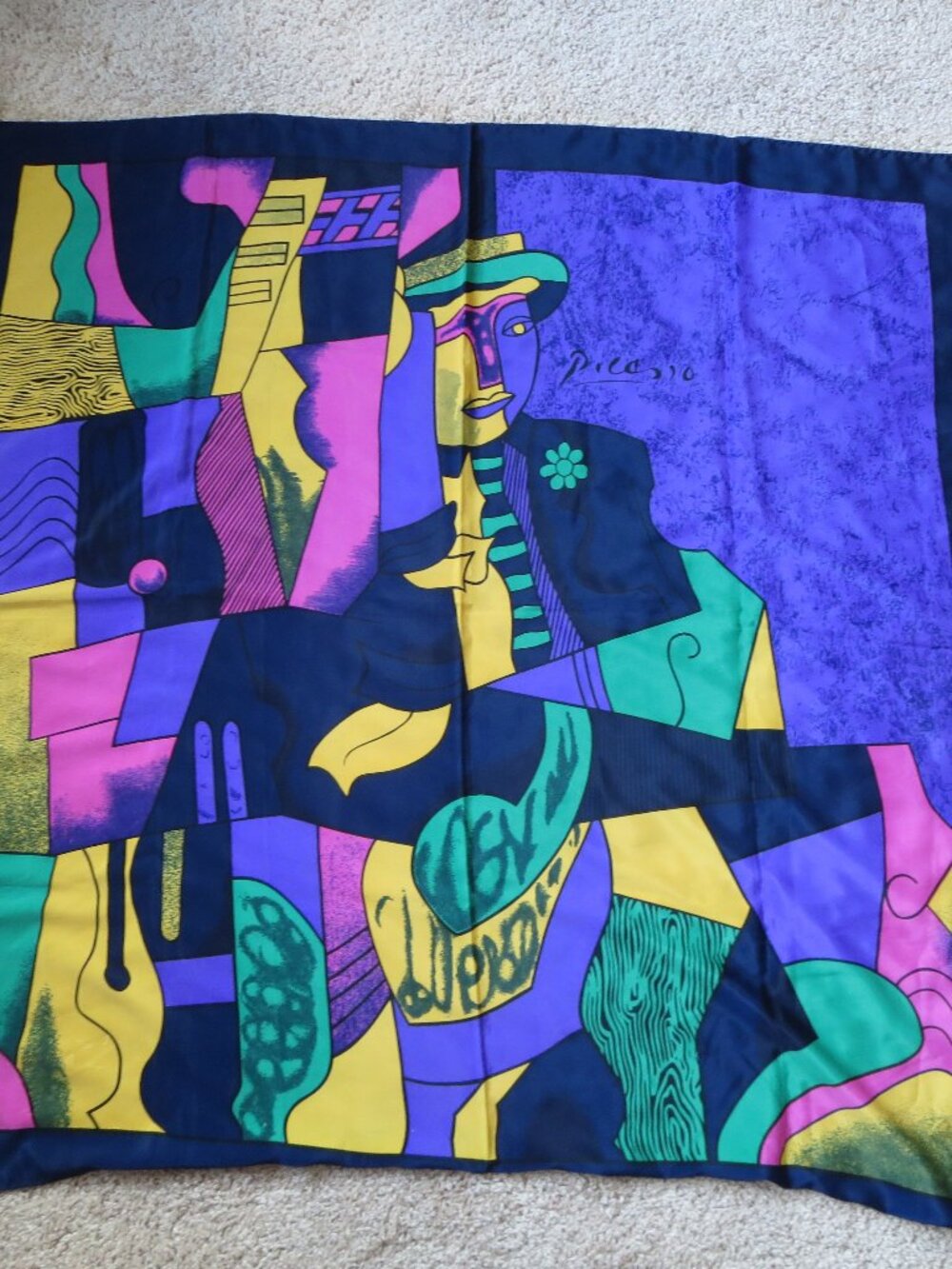 Vintage Picasso 100% Silk Scarf Abstract Art about 36" square